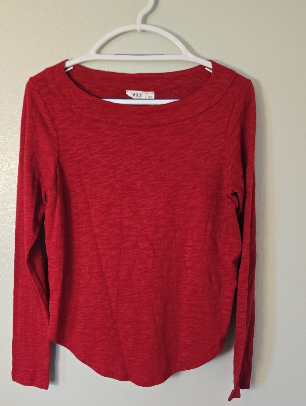 Wilt | Red Boat Neck Cotton Long Sleeve Tee Size XS